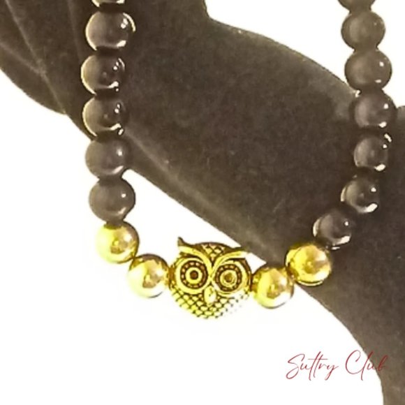 Obsidian And Hematite Alpha Owl Bracelet - Picture 6 of 7